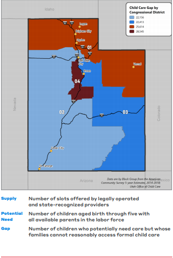 Map of Congressional Districs in Utah Child Care Gap.PNG